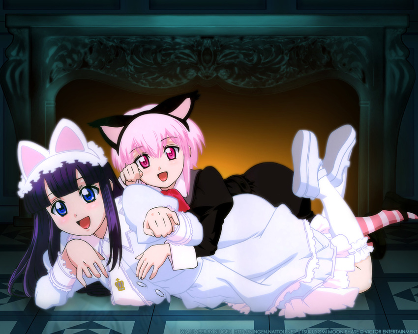 1280x1024 animal_ears blush blushing cat_ears catgirl hazuki hazuki_(tsukuyomi) long_hair short_hair striped striped_legwear striped_thigh_high striped_thighhighs thigh_high thighhighs tsukuyomi_moon_phase tsukuyomi_moonphase wallpaper