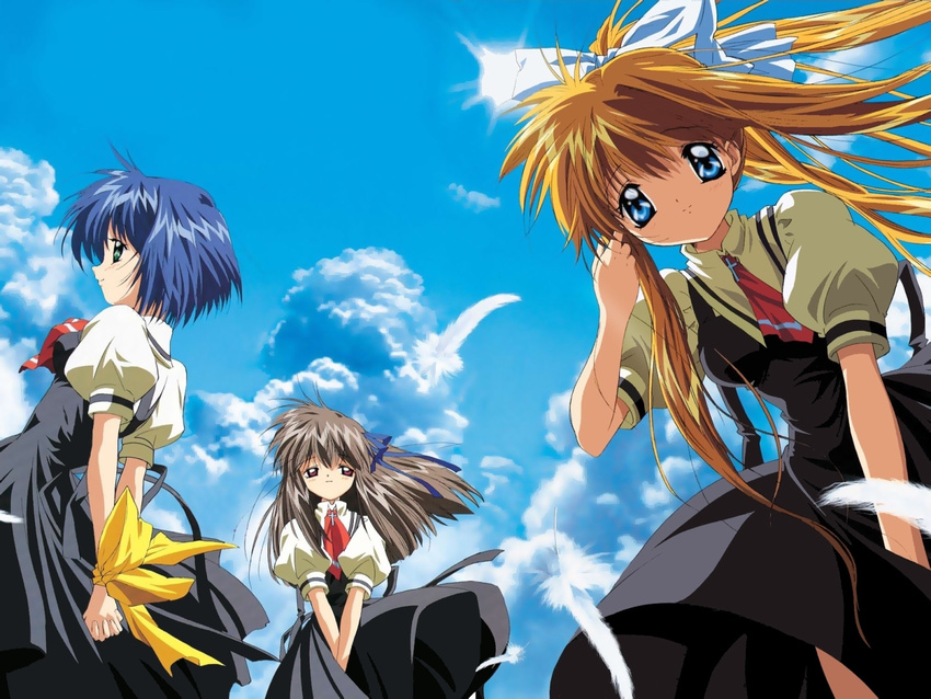 air feathers kamio_misuzu key kirishima_kano ribbons sky tohno_minagi