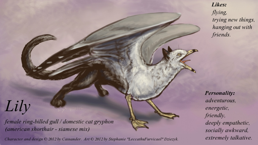2012 3_toes ambiguous_gender avian beak bird black_beak black_feathers black_fur black_tail black_wings cat character_name digital_media_(artwork) digital_painting_(artwork) english_text feathered_wings feathers feline feral full-length_portrait fur grey_feathers grey_wings gryphon leccathufurvicael lighting lily_(cassander) long_tail mammal model_sheet multicolored_feathers open_beak open_mouth pink_background pink_tongue portrait quadruped ring-billed_gull seagull shadow simple_background solo species_name standing text toes tongue two_tone_beak two_tone_feathers two_tone_wings webbed_feet white_feathers white_wings wings yelling yellow_beak yellow_eyes