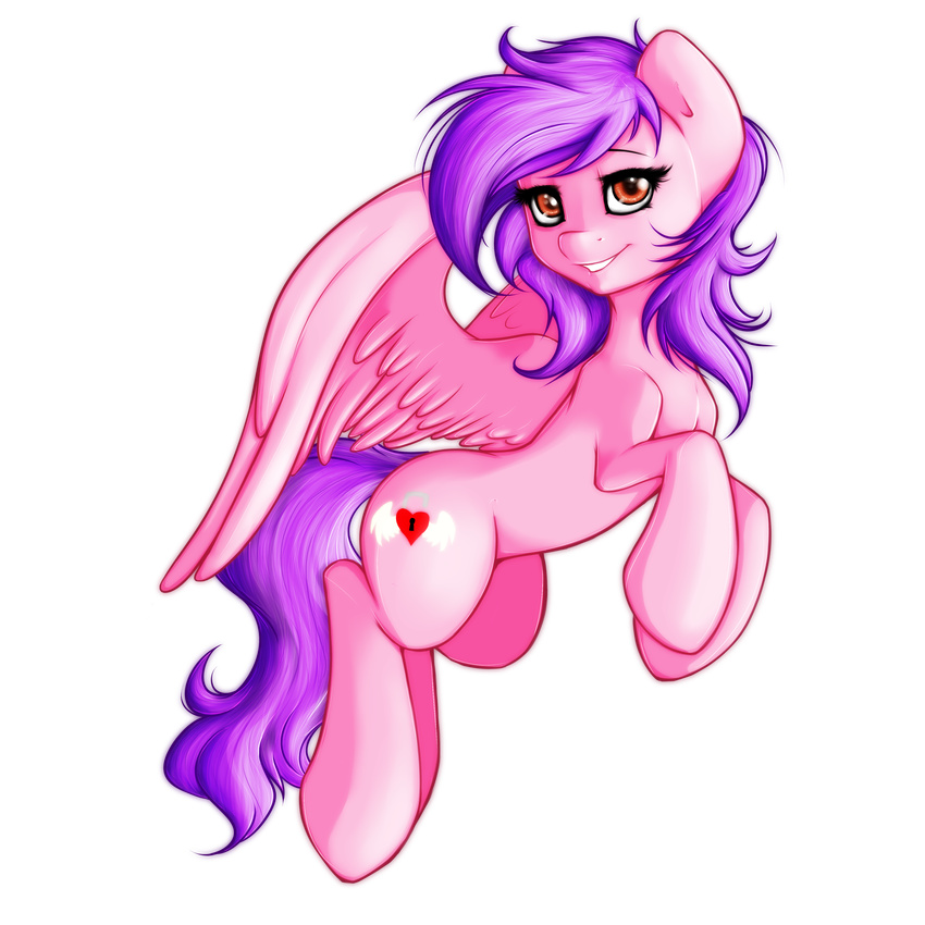 alpha_channel brown_eyes cutie_mark equine eyelashes fan_character feathers female feral flying fur hair hooves kelisah mammal my_little_pony nude pegasus pink_feathers pink_fur purple_hair simple_background smile solo spread_wings transparent_background wings