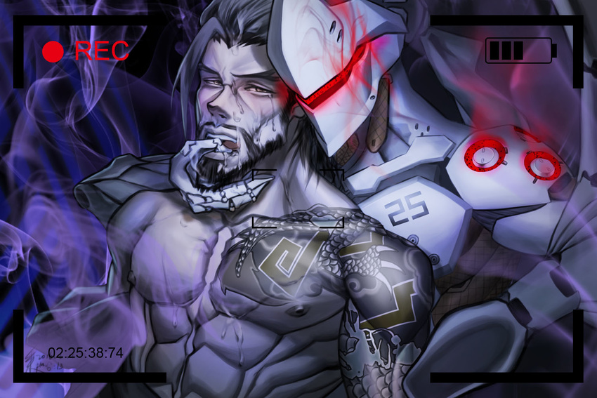 2boys abs age_difference armor bara brothers cum cum_on_body facial family genji_(overwatch) hanzo_(overwatch) incest male_focus mask multiple_boys muscle open_mouth overwatch pecs siblings tattoo yaoi