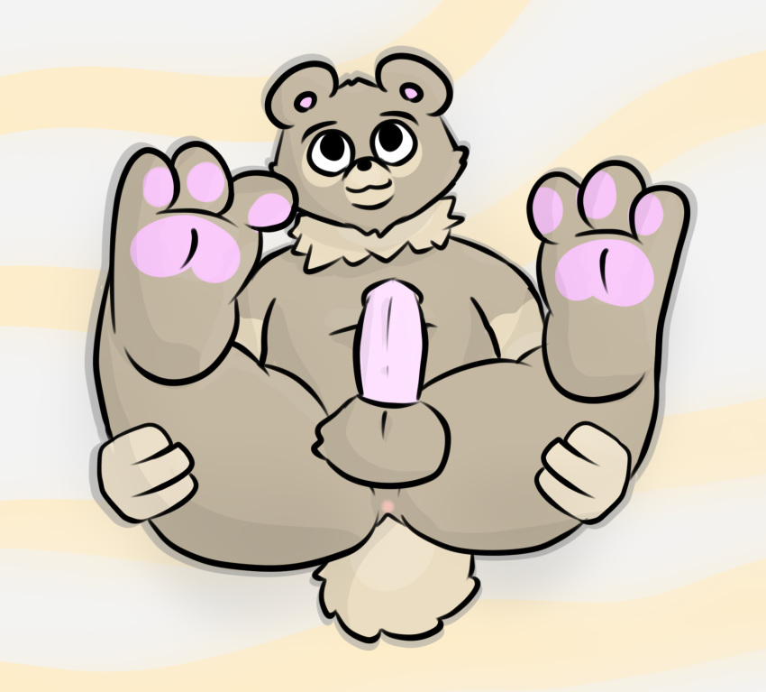 2019 3_toes anthro balls barley_(barley_bear) barley_bear feet foot_focus male male/male mammal nude penis simple_background sitting smile soles solo toes ursid