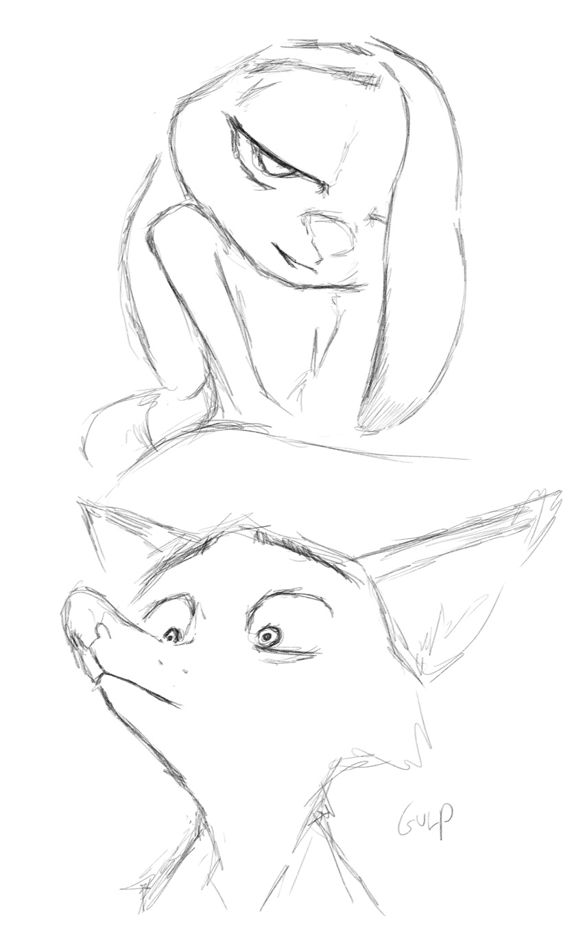 2016 anthro black_and_white canine disney duo english_text female fox half-closed_eyes judy_hopps lagomorph looking_at_viewer male mammal monochrome nick_wilde rabbit seductive sex simple_background text thewyvernsweaver white_background zootopia