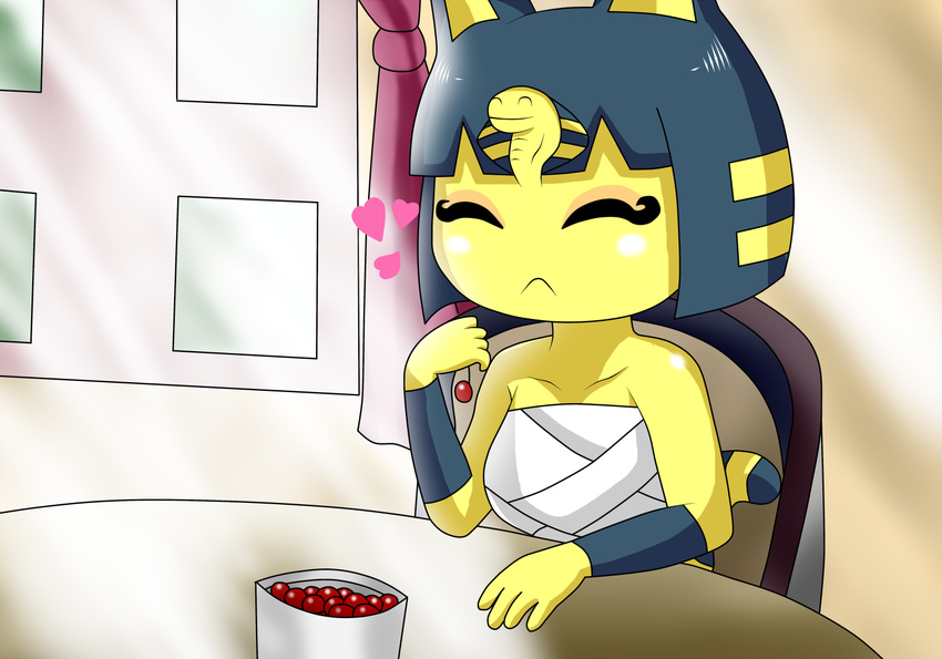 animal_crossing ankha anthro cat cherry feline food fruit mammal nintendo solo video_games warioeag