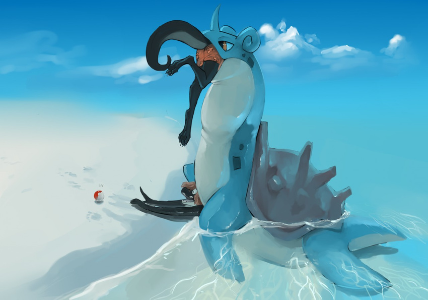 ambiguous_gender anthro beach clothing feral lapras neck_bulge nintendo oral_vore pok&eacute;ball pok&eacute;mon sammy73 scalie seaside swallowing swimsuit video_games vore