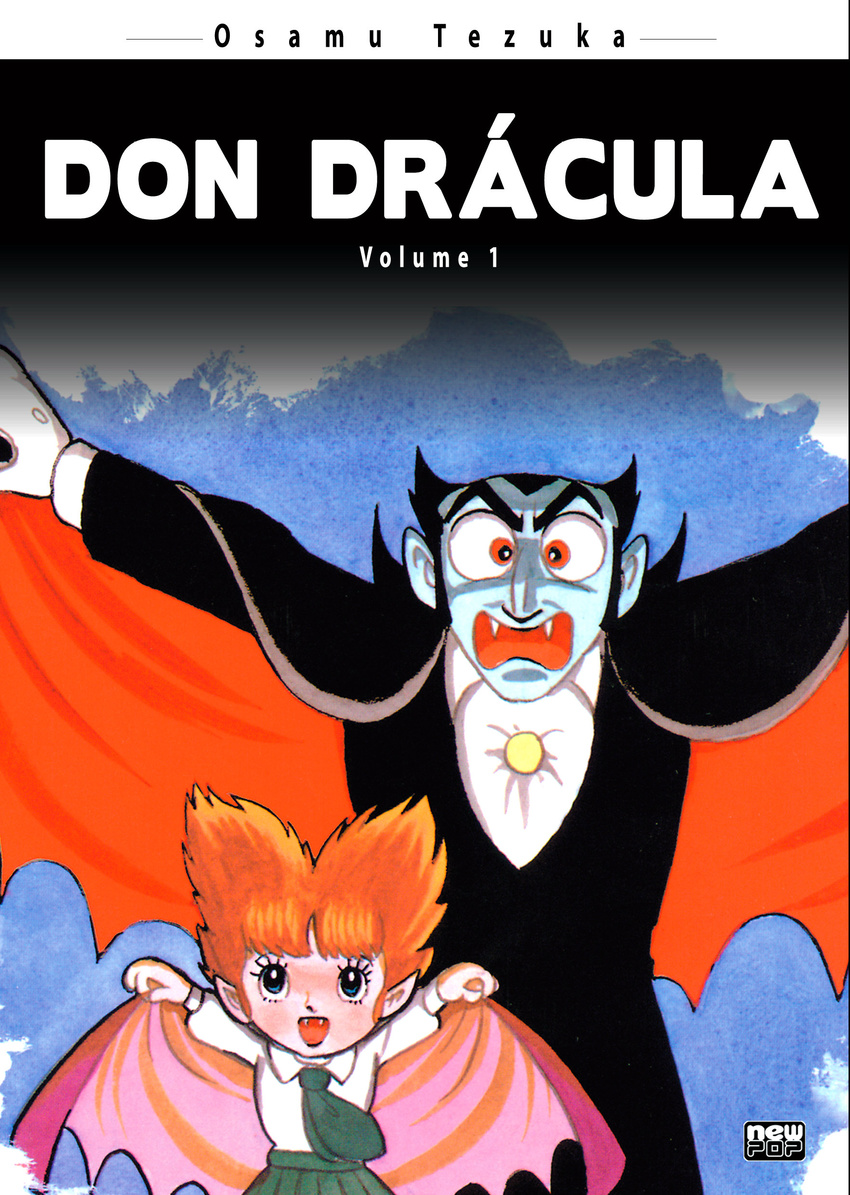 absurdres black_hair cape child chocola comic cover cover_page don_dracula don_dracula_(character) english family fangs father_and_daughter flying gloves highres looking_at_viewer manga_cover necktie official_art oldschool orange_hair red_eyes scan school_uniform sideburns skirt spiked_hair tezuka_osamu traditional_media translated uniform vampire