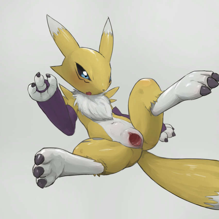 2016 anthro black_sclera blue_eyes canine clitoris digimon female fox fur invisible_penis lying mammal open_mouth penetration pussy renamon sex simple_background solo_focus tuft vaginal youjomodoki