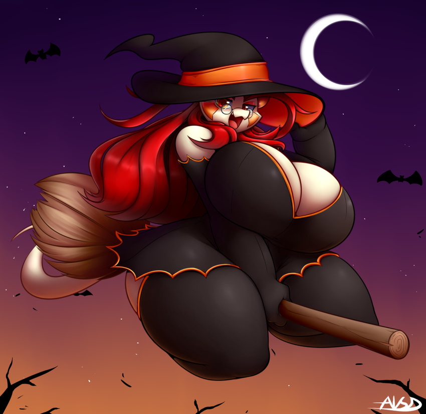 averyshadydolphin big_breasts breasts broom costume female halloween hi_res holidays looking_at_viewer magic_user outside sokajou wide_hips witch