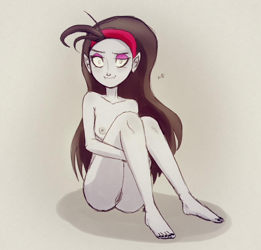 bedroom_eyes black_hair breasts butt cute eyeshadow fangora_dracula fangs feet female hair half-closed_eyes headband humanoid kt-draws long_hair looking_at_viewer makeup nipples not_furry nude pointy_ears red_eyes seductive simple_background sitting solo the_baskervilles toes vampire