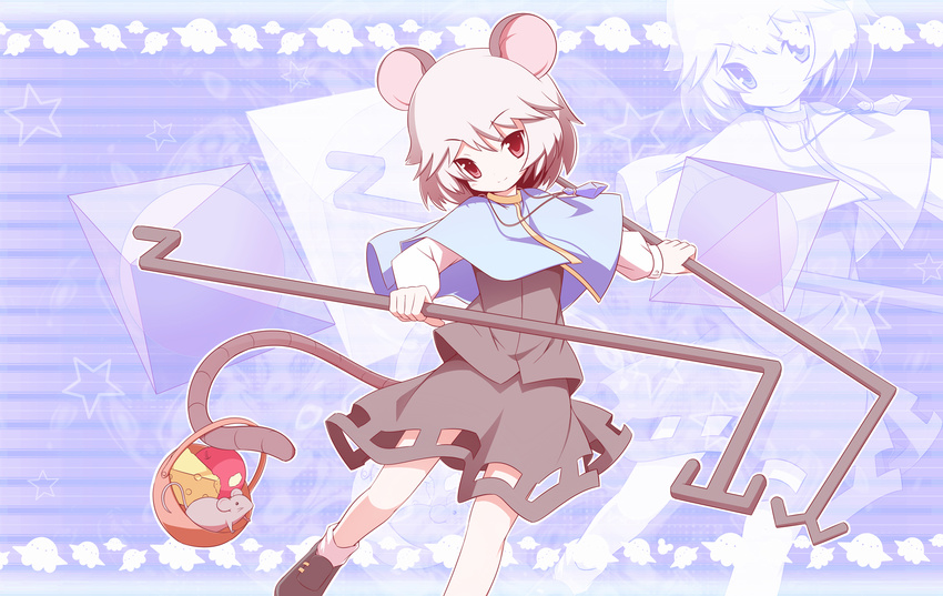animal_ears basket grey_hair highres jewelry md5_mismatch miko_machi mouse mouse_ears mouse_tail nazrin pendant red_eyes short_hair solo tail touhou