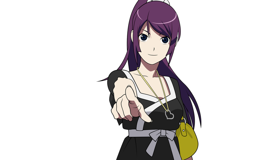 bakemonogatari blue_eyes extraction handbag highres long_hair necklace purple_hair senjougahara_hitagi smile solo transparent vector