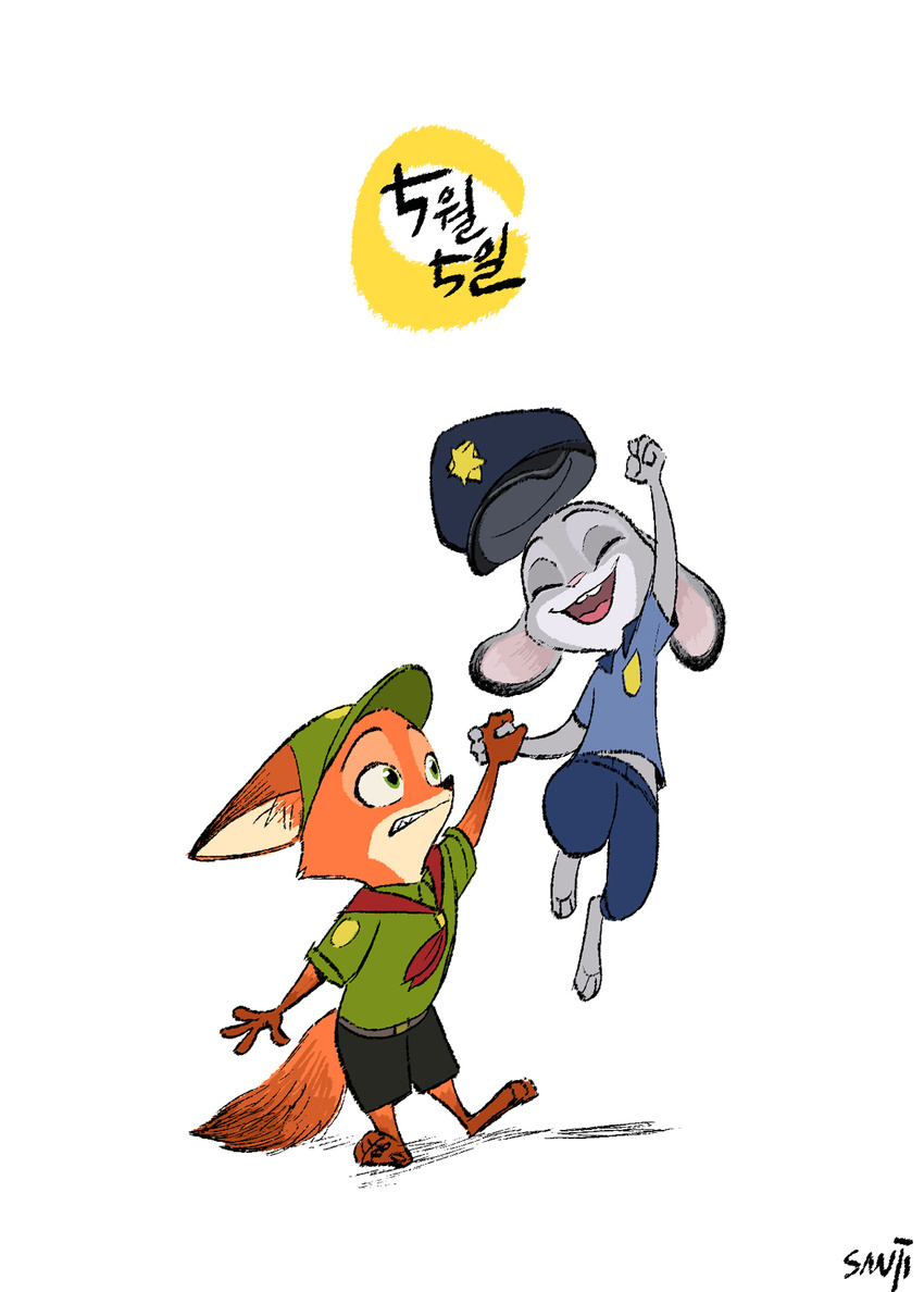 anthro canine disney female fox judy_hopps lagomorph male mammal nick_wilde rabbit sanjiseo young zootopia