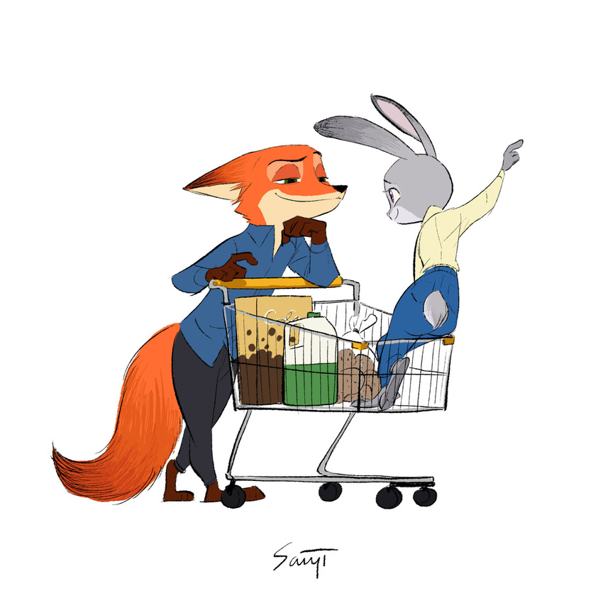 anthro canine disney female fox judy_hopps lagomorph male mammal nick_wilde rabbit sanjiseo zootopia