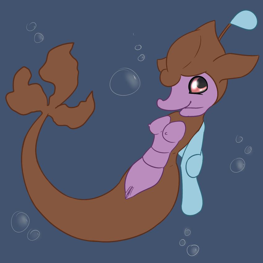 anthro anthrofied black_eyes breasts brown_skin bubble erect_nipples female fish looking_at_viewer marine nintendo nipples nude pok&eacute;mon posexe purple_skin pussy red_sclera seadragon seahorse simple_background skrelp smile solo underwater video_games water