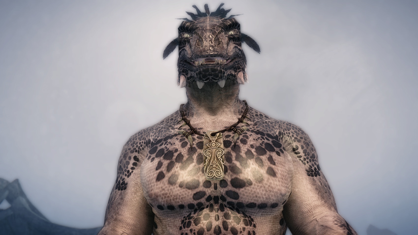 anthro argonian biceps hair jewelry lizard mmoboys_(artist) muscular necklace outside reptile scales scalie sky skyrim smile smirk solo the_elder_scrolls video_games