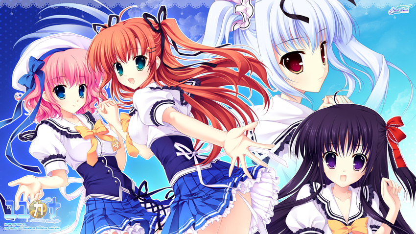 himezono_risa kusunoki_kukune mitha nanawind seifuku takasaki_honoka thighhighs wallpaper yuyukana yuyuzuki_ako