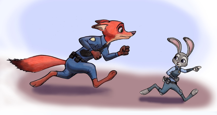 2016 anthro canine disney female fox judy_hopps lagomorph male mammal nick_wilde rabbit zdrer456 zootopia