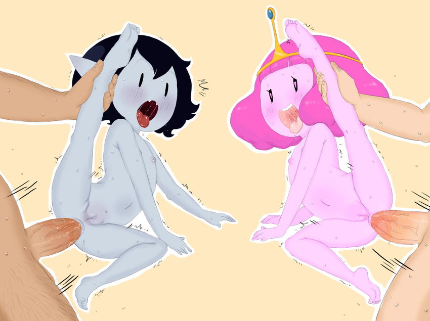 adventure_time anal anus blush butt cartoon_network child female hoshime human humanoid male male/female mammal marceline nipples open_mouth princess_bubblegum pussy vampire young