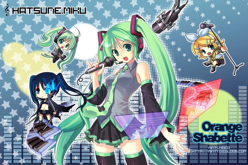 black_rock_shooter black_rock_shooter_(character) chibi hatsune_miku kagamine_rin mintchoco vocaloid