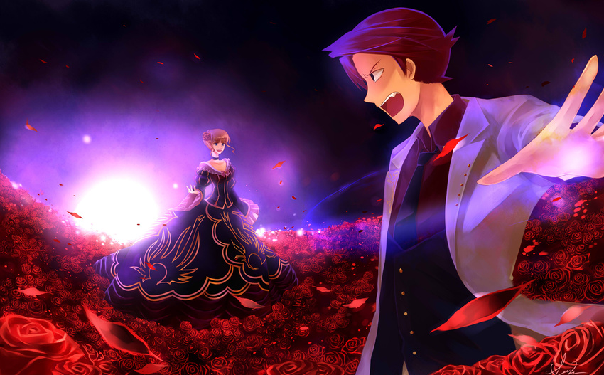 1girl beatrice fang feesh flower highres petals rose rose_petals umineko_no_naku_koro_ni ushiromiya_battler