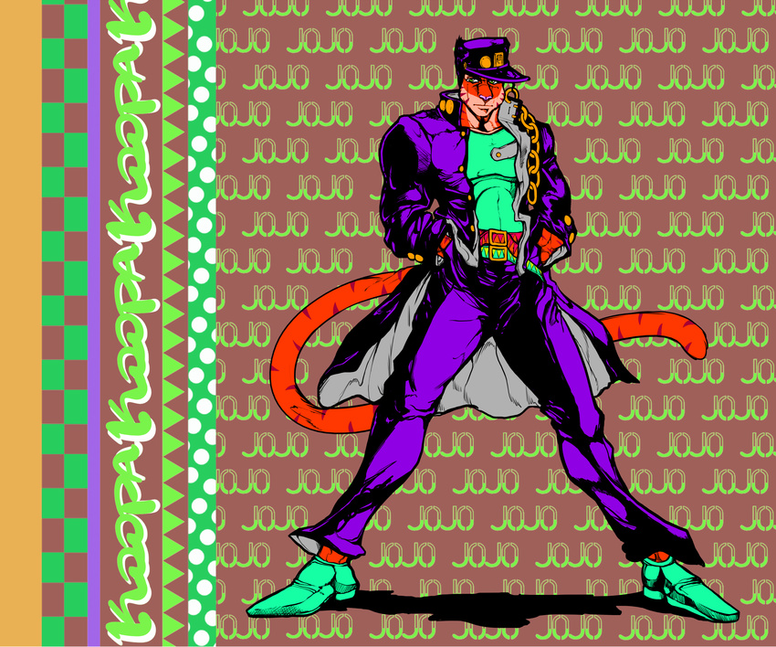 anthro bloopa clothed clothing colorful digital_media_(artwork) feline fully_clothed green_eyes jojo's_bizarre_adventure jotaro_kujo male mammal solo standing tiger