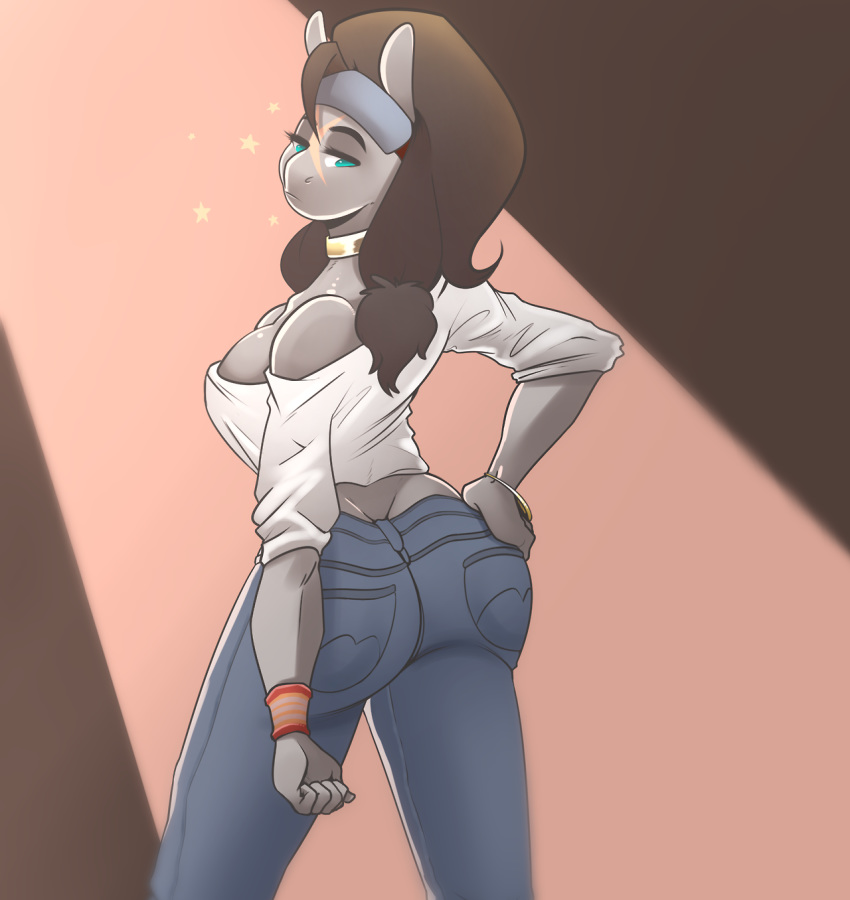anthro breasts butt cleavage clothed clothing earth_pony equine fan_character female horse jeans mammal my_little_pony pants pony pose scar