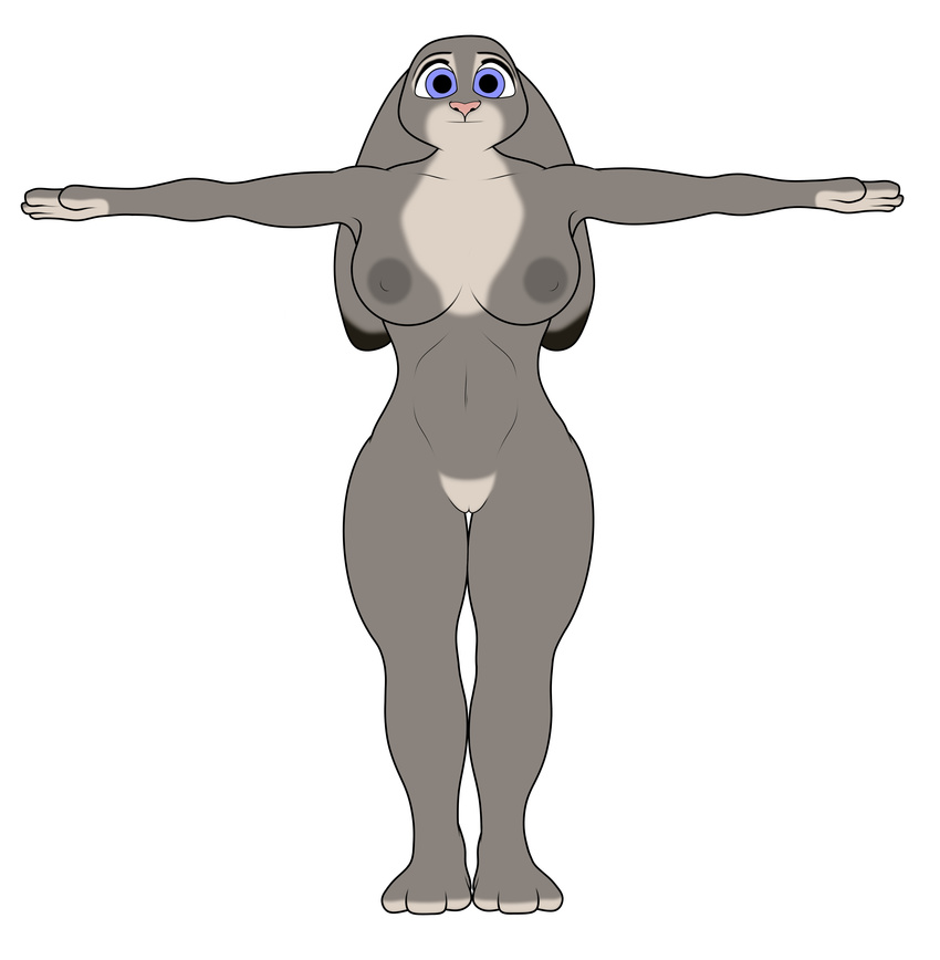 big_breasts blue_eyes breasts colored disney ears_down female judy_hopps lagomorph looking_at_viewer mammal nude pose rabbit t&eacute;st thebean_(artist) wide_hips zootopia