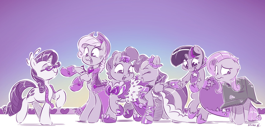 2016 absurd_res applejack_(mlp) clothed clothing cowboy_hat cutie_mark dilarus dress earth_pony equine feathered_wings feathers female feral fluttershy_(mlp) freckles friendship_is_magic fur group hair hat hi_res horn horse mammal monochrome my_little_pony pegasus pinkie_pie_(mlp) pony purple_fur purple_hair rainbow_dash_(mlp) rarity_(mlp) smile twilight_sparkle_(mlp) unicorn wings