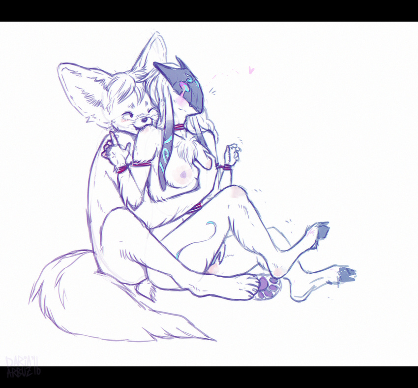 2016 anthro big_ears bite blue_eyes blush bound breasts butt canine caprine chest_tuft curly_hair digital_drawing_(artwork) digital_media_(artwork) duo female fennec fingering fluffy fluffy_tail fox fur hair hi_res hooves kindred_(lol) kuglu lamb_(lol) league_of_legends long_ears long_hair male male/female mammal mask nipples nude open_mouth pawpads rope rope_bondage rope_harness sex sheep short_tail simple_background sitting smile teeth tuft video_games whiskers white_fur