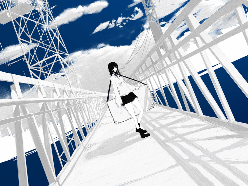 black_hair bridge emukami original sky solo