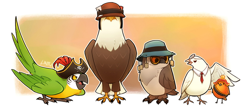 ambiguous_gender archimedes_(team_fortress_2) avian bird bird-man_of_aberdeen card compatriot eagle eyewear feral glasses group hat lintufriikki owl parrot pigeon pirate_hat red_army_robin robin sir_hootsalot team_fortress_2 valve video_games