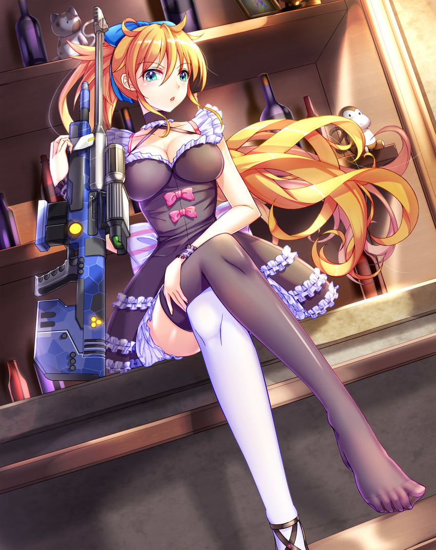 cleavage feet gun heels maid ryuuzouji_usagi thighhighs