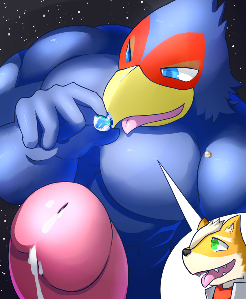 anthro arwing avian bird canine comic falco_lombardi fox fox_mccloud growth hacony macro male mammal nintendo penis planet precum size_difference space star_fox video_games