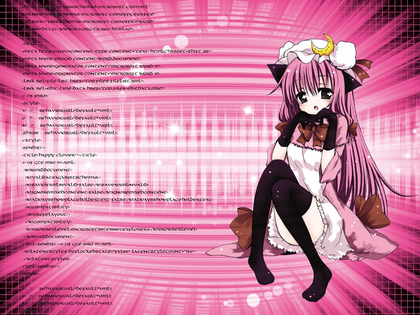 animal_ears cat_ears catbell code highres html kemonomimi_mode patchouli_knowledge solo thighhighs touhou