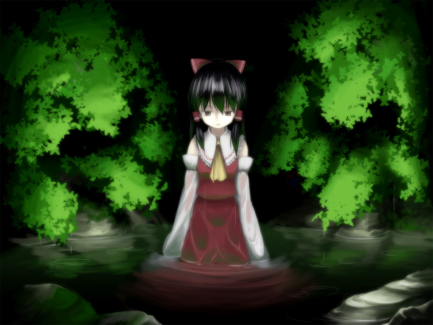 dress female hakurei_reimu highres imperishable_night japanese_clothes long_hair miko reimu reimu_hakurei shrine_maiden touhou wet