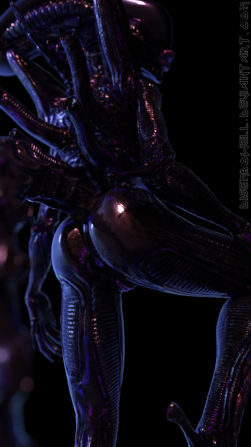 2016 alien alien_(franchise) anus black_backround black_skin butt disembowell_(artist) female lips nude pussy xenomorph