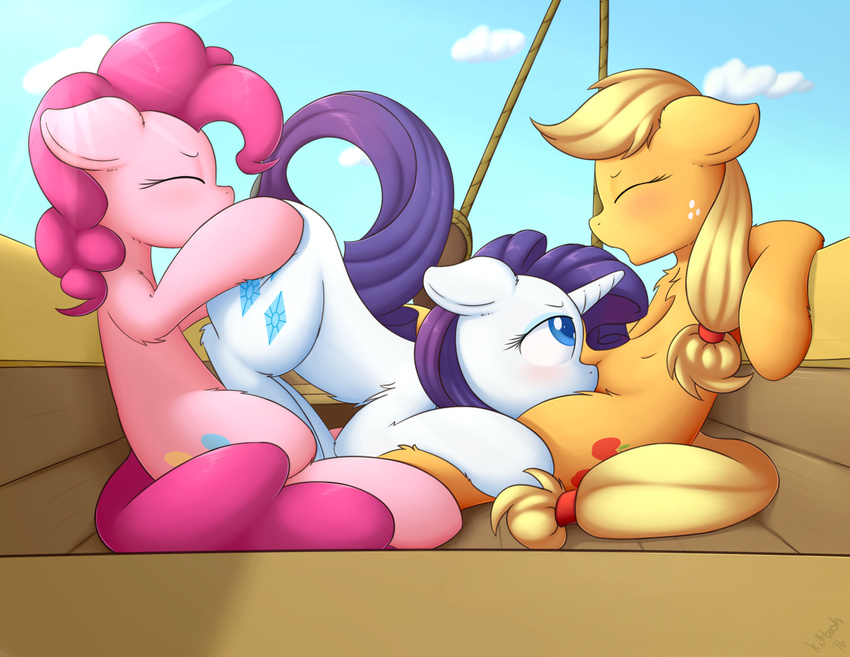 2016 applejack_(mlp) blonde_hair blue_eyes blush cloud cutie_mark earth_pony equine female female/female feral freckles friendship_is_magic fur group group_sex hair hooves horn horse kit-bash mammal my_little_pony open_mouth oral orange_fur outside pink_fur pink_hair pinkie_pie_(mlp) pony purple_hair rarity_(mlp) sex unicorn white_fur