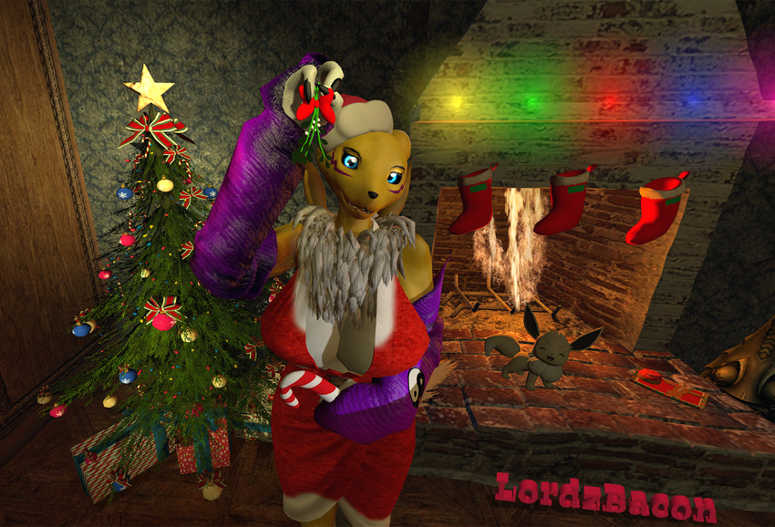 3d_(artwork) anthro big_breasts breasts candy candy_cane canine christmas christmas_tree cleavage clothed clothing digimon digital_media_(artwork) eevee female fireplace food fox garry's_mod garrysmod gift holidays legwear looking_at_viewer lordzbacon mammal mistletoe nintendo plant pok&eacute;mon renamon stockings tree video_games