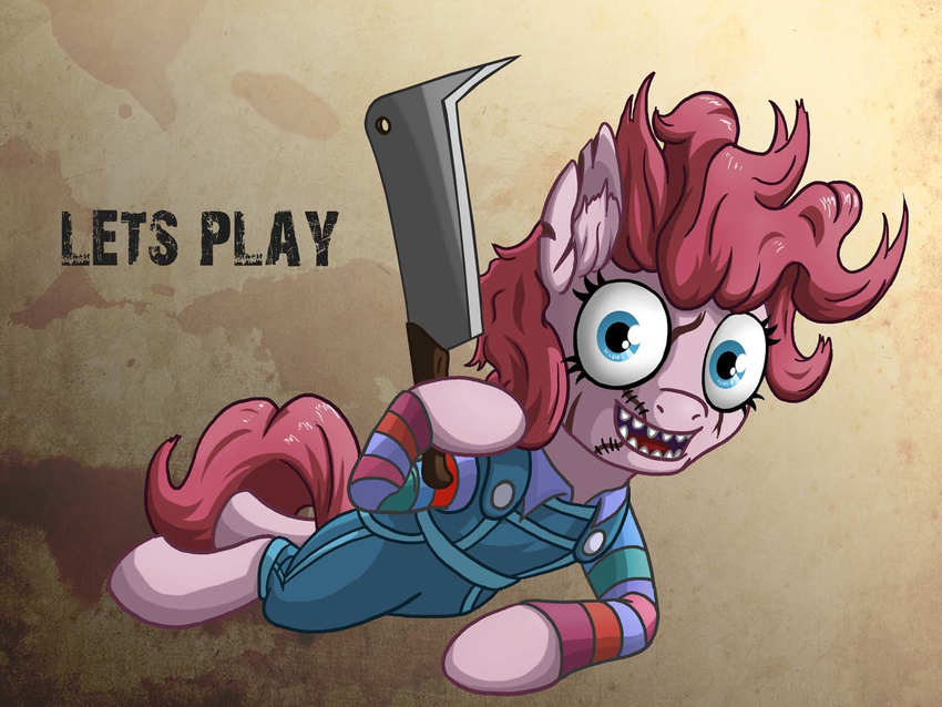 2016 child's_play chucky_(child's_play) clothing equine female friendship_is_magic horse mammal meat_cleaver my_little_pony pinkie_pie_(mlp) pony solo starbat