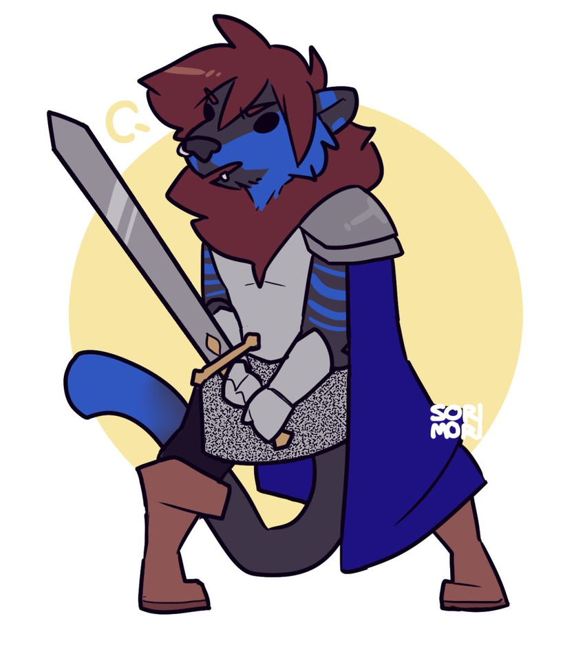 anthro armor canine clothed clothing fur hair male mammal melee_weapon nepetacide open_mouth solo sword weapon