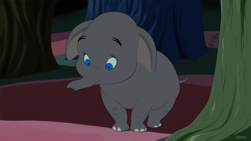 2013 baby blue_eyes cute disney dumbo elephant forest grey_skin inusen mammal tree young