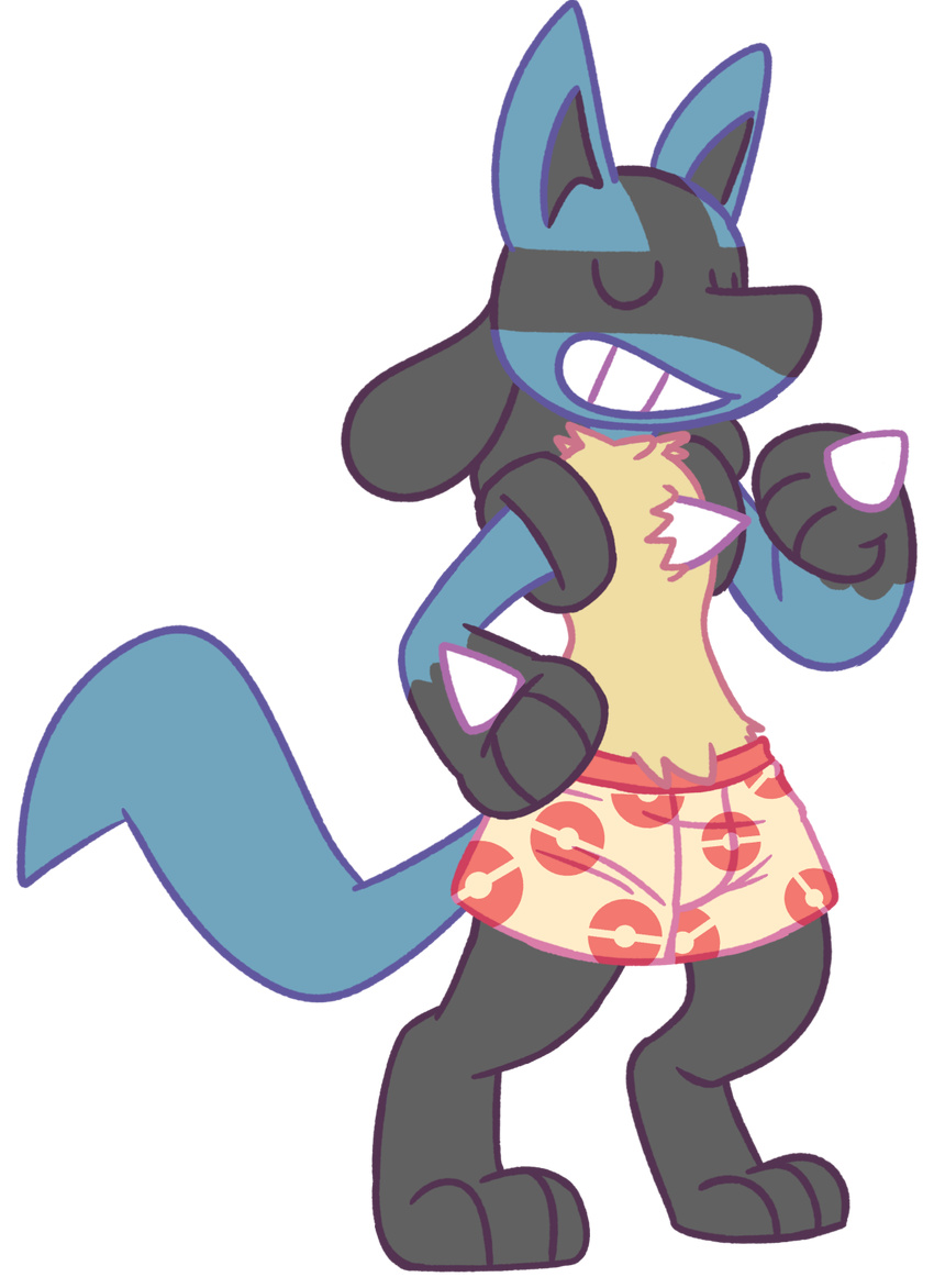 2016 anthro boxers_(clothing) canine clothing goronic grin lucario male mammal nintendo pok&eacute;mon solo underwear video_games