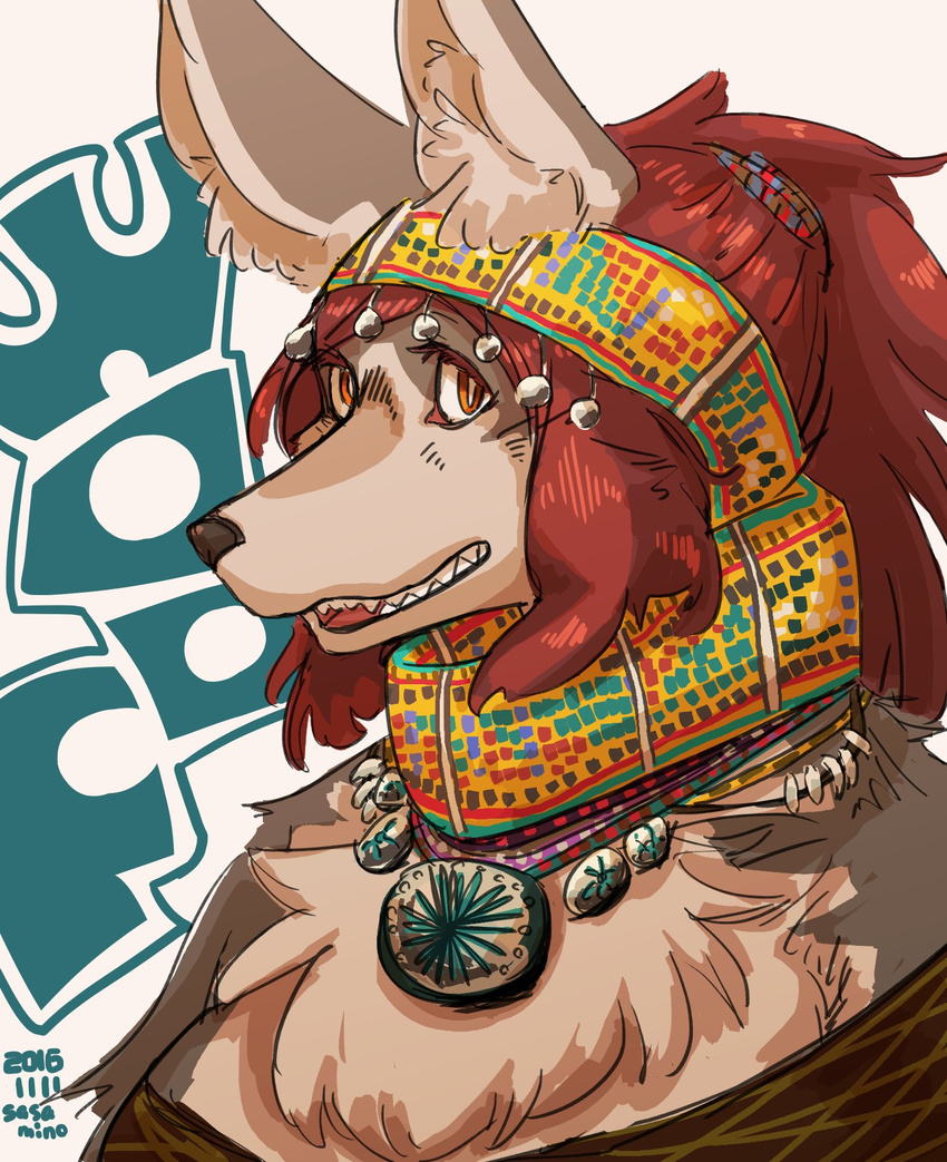 dog furry grin long_hair red_eyes red_hair sasamino