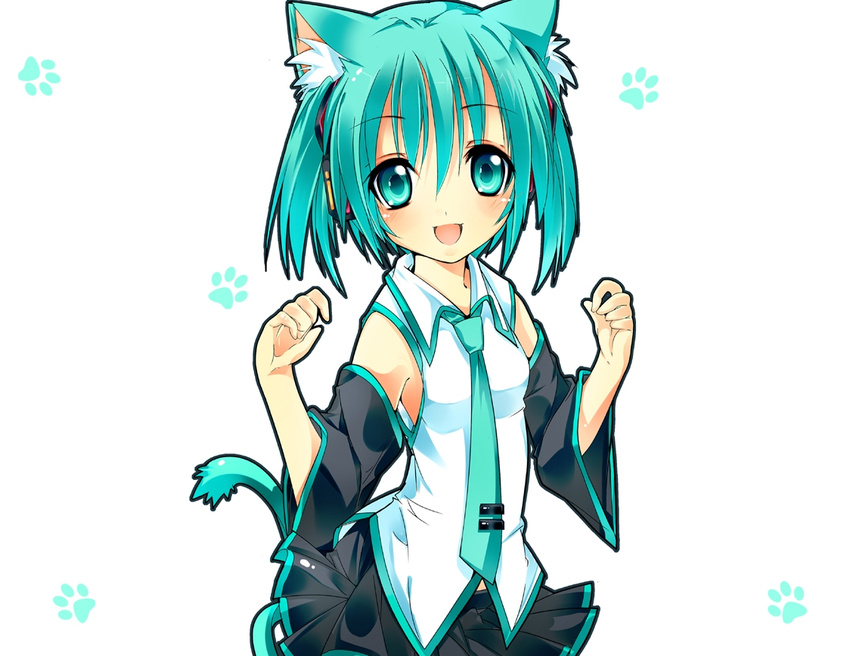 animal_ears chibi_miku hatsune_miku shirokitsune tail vocaloid white