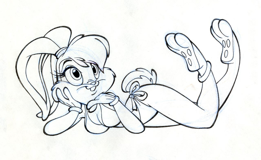 3_toes 4_fingers anthro bangs big_breasts bikini bobguthrie breasts buckteeth cleavage clothed clothing female gloves lagomorph lola_bunny looney_tunes mammal monochrome pose rabbit simple_background sketch solo swimsuit teeth toes warner_brothers white_background