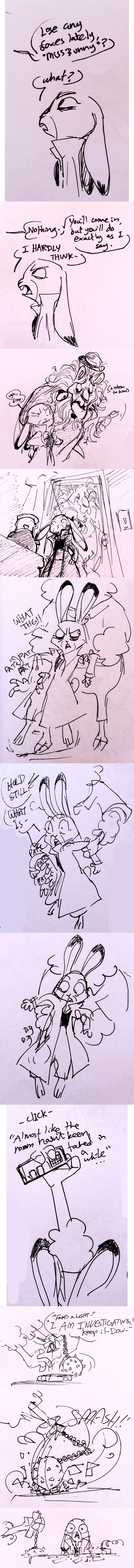 2016 absurd_res anthro clothing coat comic dialogue disney door feline female grabbing hi_res interior judy_hopps lagomorph lion mace male mammal melee_weapon nicolaswildes_(artist) pen_(artwork) rabbit shocked size_difference speech_bubble superabsurd_res tape_recorder text traditional_media_(artwork) trenchcoat weapon zistopia zootopia