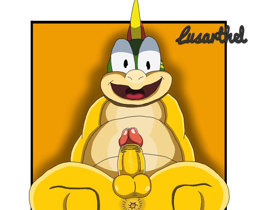 2016 animal_genitalia anthro anus balls butt digital_media_(artwork) erection hair hi_res koopa koopaling lemmy_koopa looking_at_viewer lusarthel male mario_bros nintendo nude open_mouth penis presenting presenting_anus presenting_hindquarters scalie signature simple_background smile solo spread_legs spreading tongue video_games