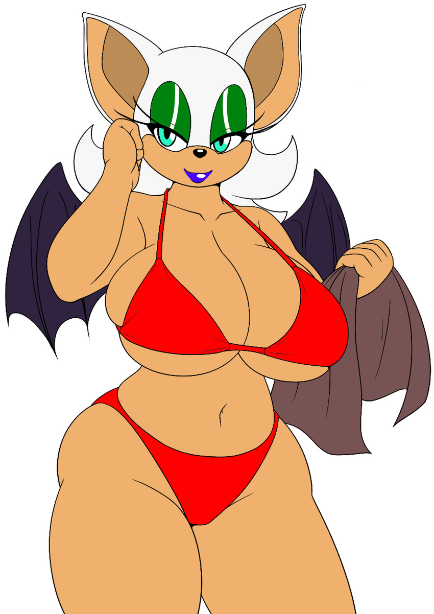 2016 anthro bat big_breasts bikini breasts cleavage clothed clothing female huge_breasts mammal membranous_wings rouge_the_bat smile solo sonic_(series) speeds swimsuit wings