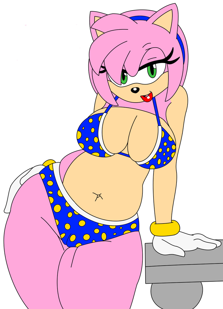 2015 amy_rose anthro big_breasts bikini breasts cleavage clothed clothing female hedgehog hi_res looking_at_viewer mammal navel smile solo sonic_(series) speeds swimsuit