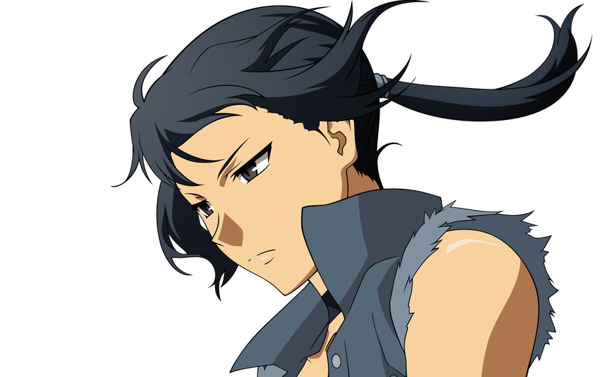 428 alphard black_hair canaan highres ponytail solo transparent_background vector_trace wallpaper